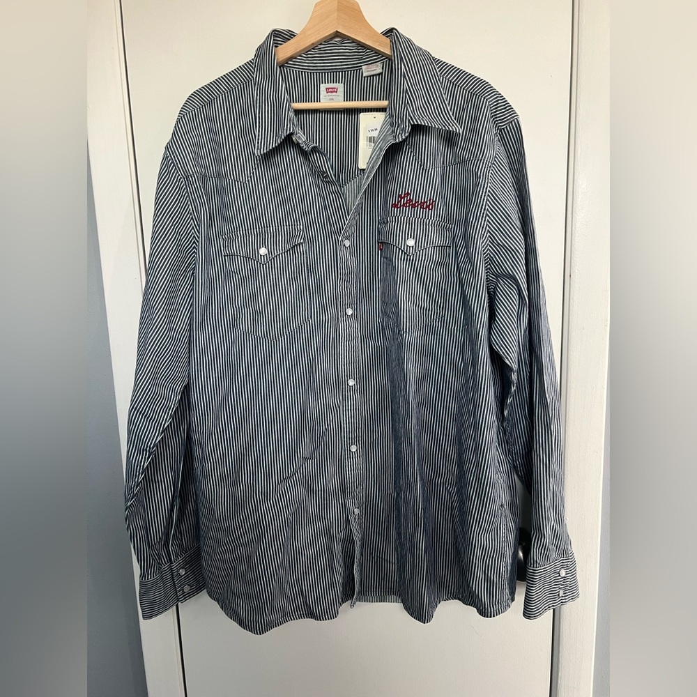 Authentic Levi’s Men's Navy and White Western Pearl Snaps New w/ Tags XXL